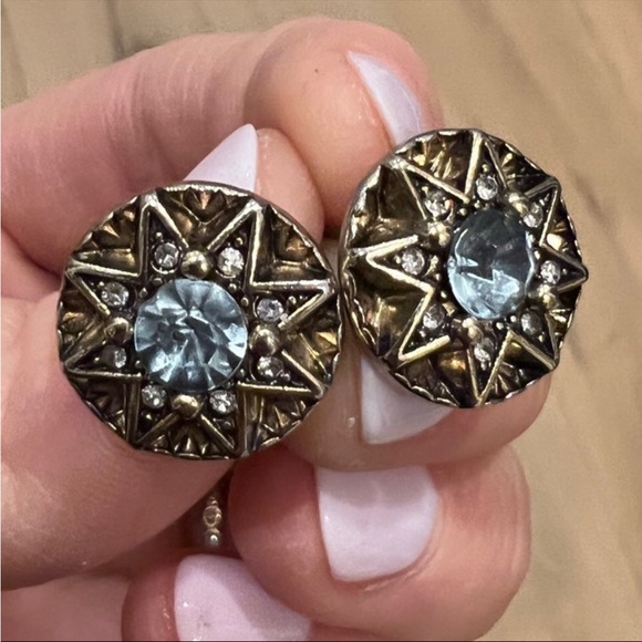 House of Harlow 1960 Jewelry - House of Harlow 1960 Gold-Tone Starburst Earrings with Vintage Crystal Stones